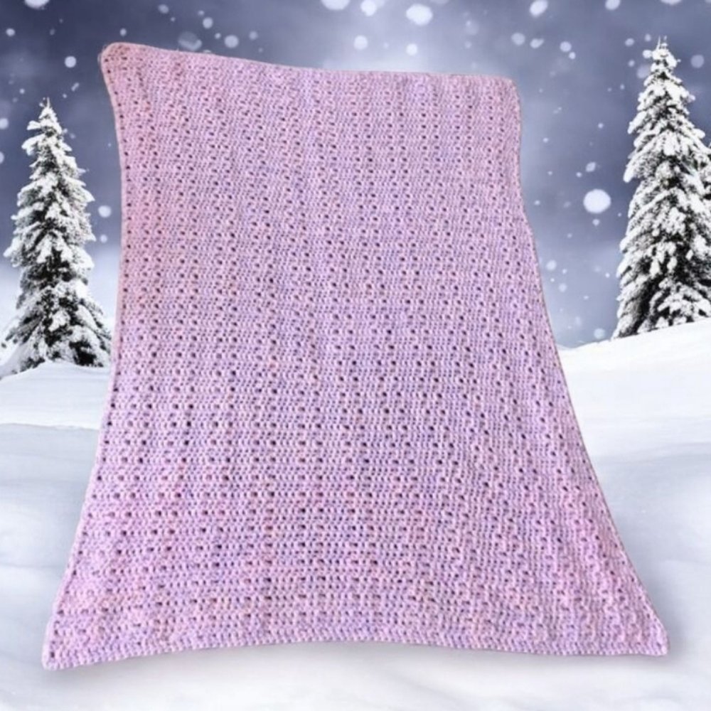 Lap Blanket pink purple 44” x 29” hand crocheted purple nice & warm cozy